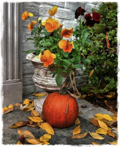 Pumpkinonporchbokeh1horzflipmi